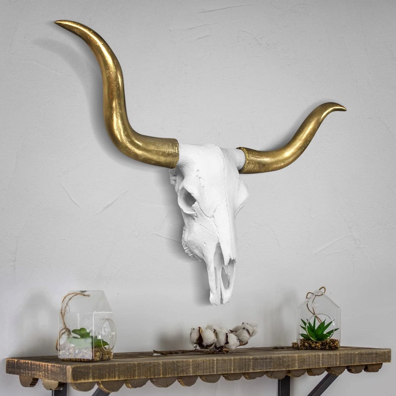 Wallcharmers Gold and White Longhorn Skull Wall Decor, Faux Taxidermy Bull Horns for Wall, Goes Well for Farmhouse Decor, Size, White + Gold Horns - Image 2